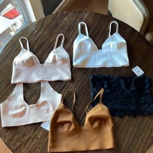 5 Free People (3 Bras, 1 Halter & Lace Bandeau).  Black & Brown bras with tags.